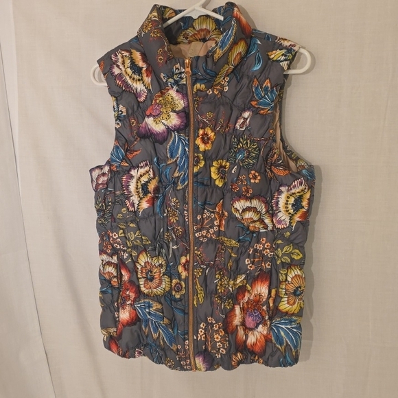 Anthropologie Jackets & Blazers - Anthropologie "Pure Good" Gray Quilted Floral Puffer Vest Multicolor Blooms Sz M